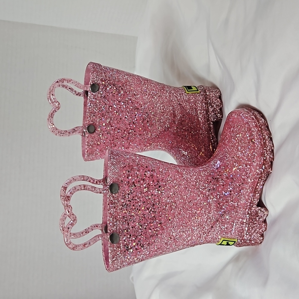 WESTERN CHIEF CONFETTI SHIMMER GLITTER GIRLS RAIN BOOT SIZE 5 IN PINK
